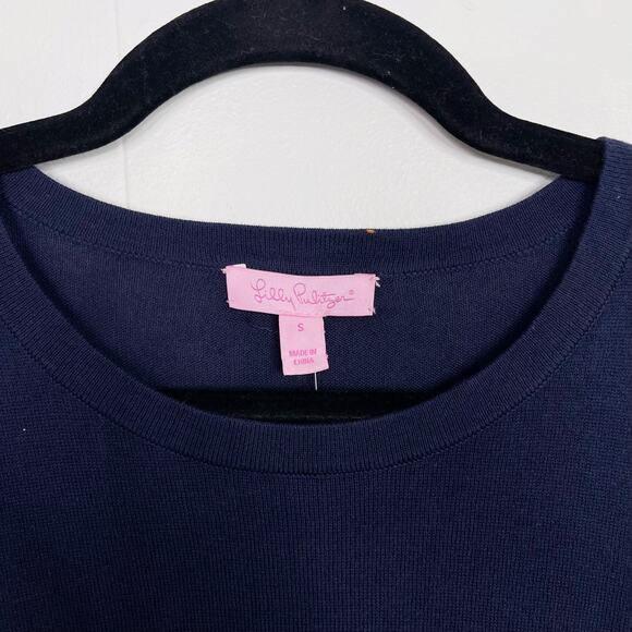New Lilly Pulitzer Lyon Cold Shoulder Sweater Small True Navy Blue Cotton Modal - Picture 3 of 11